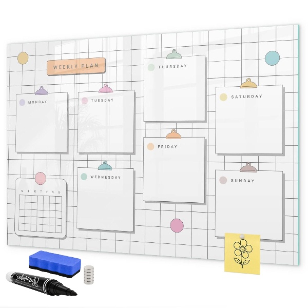 Dry erase board magnetic Weekly plan with space for photos
