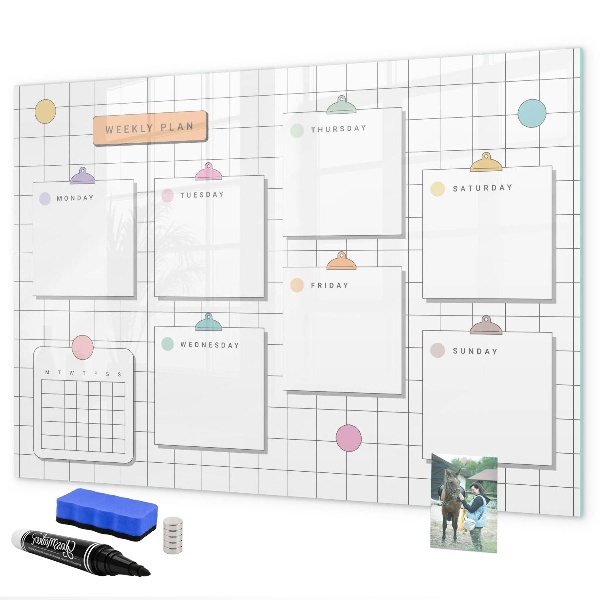 Dry erase board magnetic Weekly plan with space for photos
