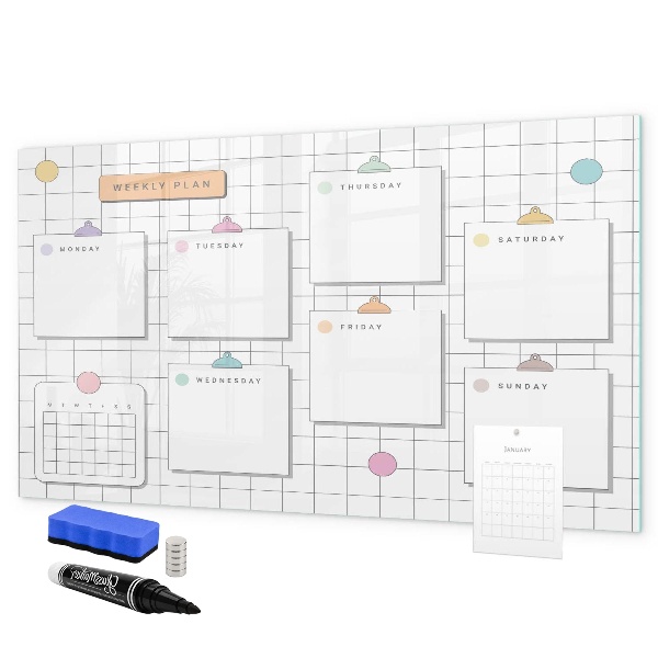 Dry erase board magnetic Weekly plan with space for photos
