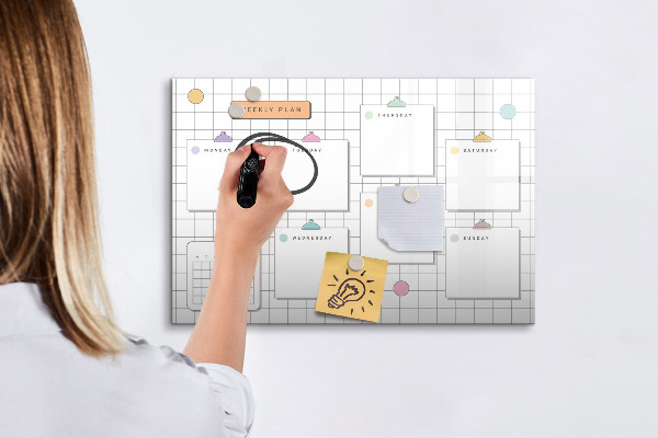 Dry erase board magnetic Weekly plan with space for photos