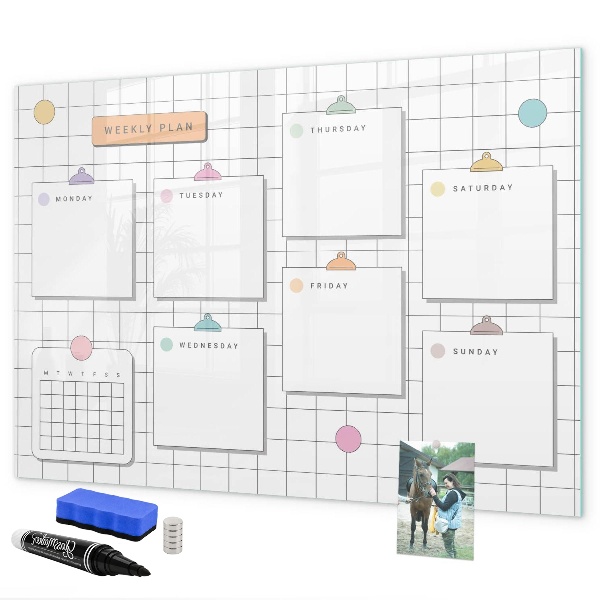 Dry erase board magnetic Weekly plan with space for photos