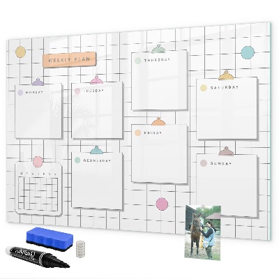 Dry erase board magnetic Weekly plan with space for photos