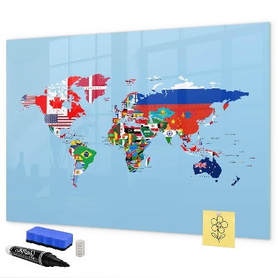 Dry erase board magnetic A world map with places and memories