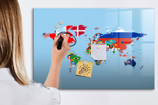 Dry erase board magnetic A world map with places and memories