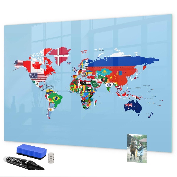 Dry erase board magnetic A world map with places and memories