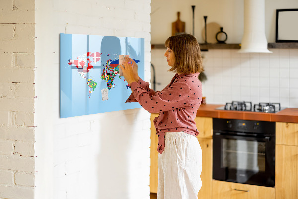 Dry erase board magnetic A world map with places and memories
