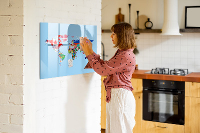 Dry erase board magnetic A world map with places and memories