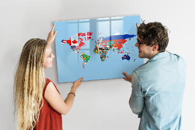 Dry erase board magnetic A world map with places and memories