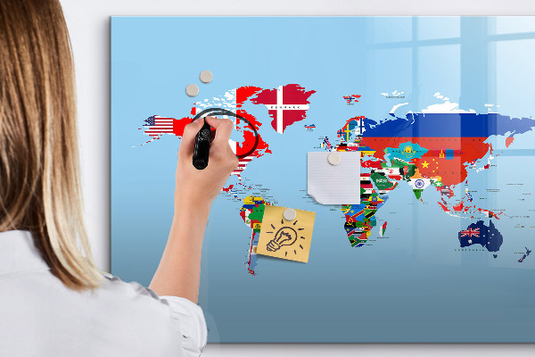 Dry erase board magnetic A world map with places and memories