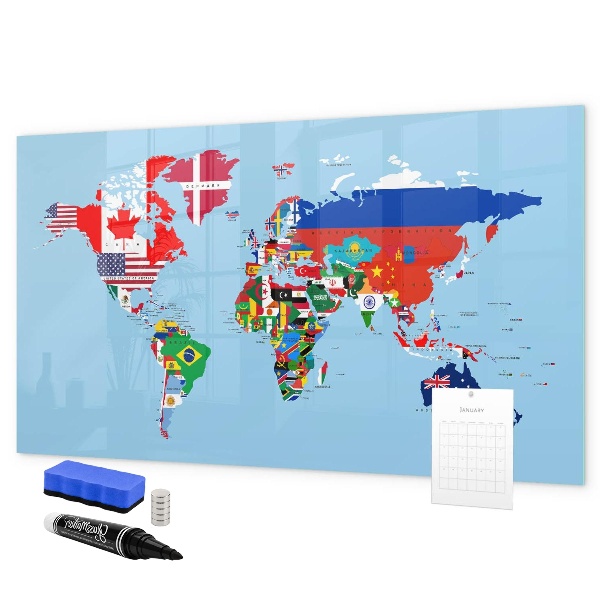 Dry erase board magnetic A world map with places and memories