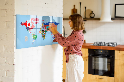 Dry erase board magnetic A world map with places and memories