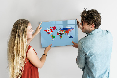 Dry erase board magnetic A world map with places and memories