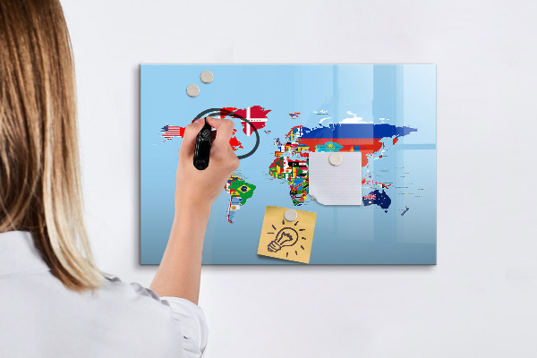 Dry erase board magnetic A world map with places and memories