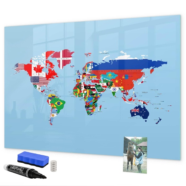 Dry erase board magnetic A world map with places and memories