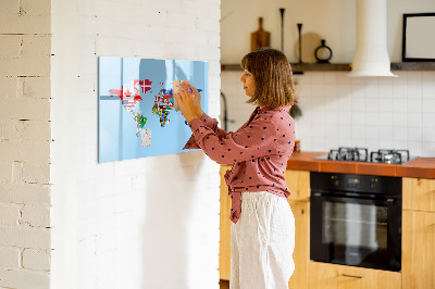 Dry erase board magnetic A world map with places and memories