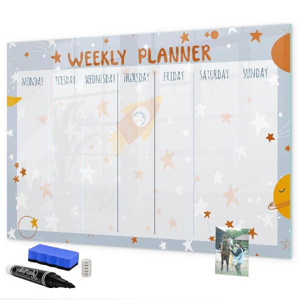 Magnetic dry erase board Weekly planner with space for photos