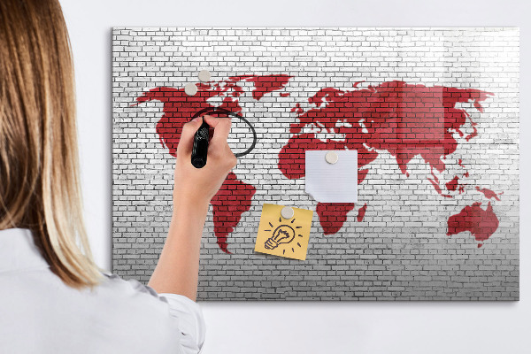 Magnetic dry erase board World map with photo locations