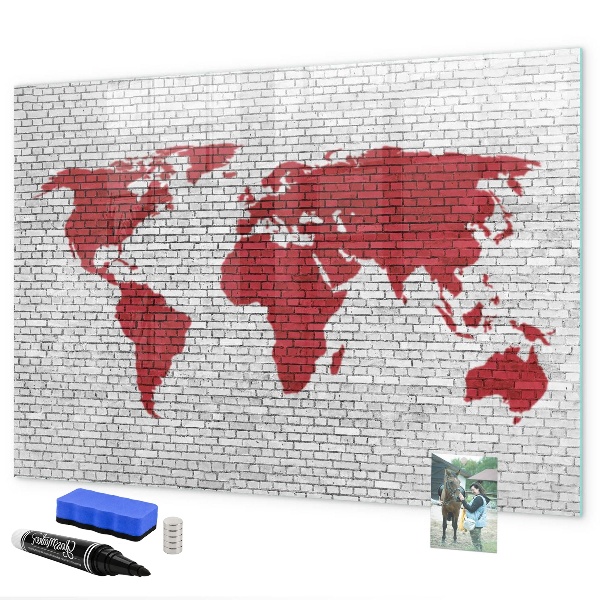 Magnetic dry erase board World map with photo locations