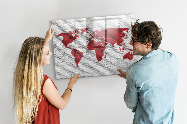 Magnetic dry erase board World map with photo locations