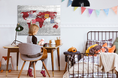 Magnetic dry erase board World map with photo locations