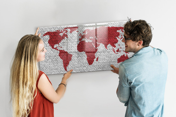 Magnetic dry erase board World map with photo locations