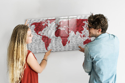 Magnetic dry erase board World map with photo locations
