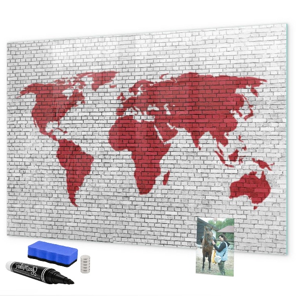Magnetic dry erase board World map with photo locations