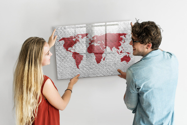 Magnetic dry erase board World map with photo locations