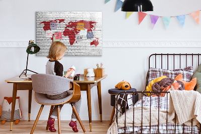 Magnetic dry erase board World map with photo locations