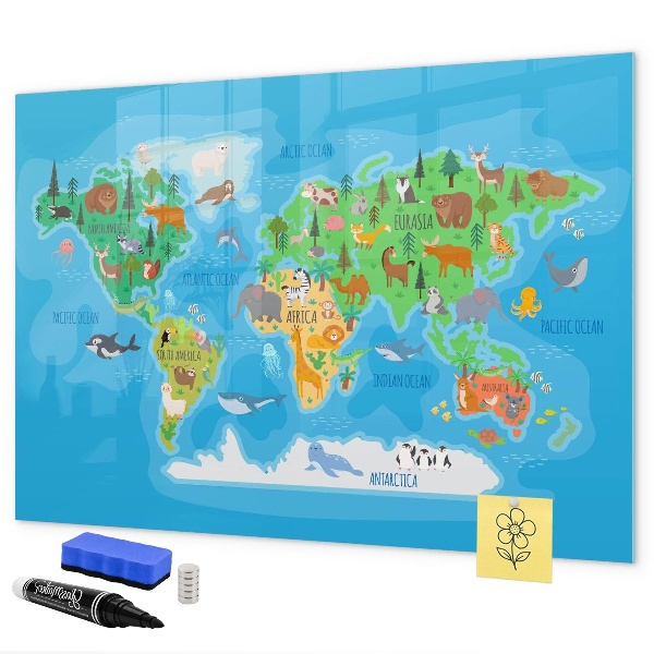 Dry erase board magnetic Colorful world map with magnets