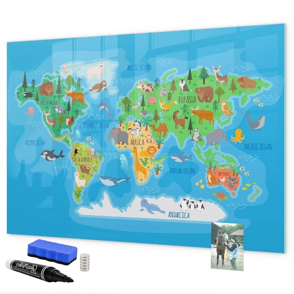 Dry erase board magnetic Colorful world map with magnets