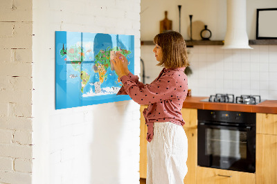 Dry erase board magnetic Colorful world map with magnets