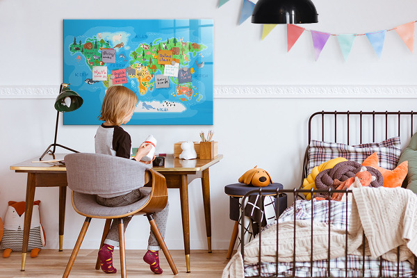 Dry erase board magnetic Colorful world map with magnets