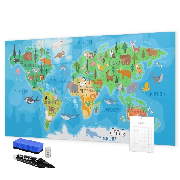 Dry erase board magnetic Colorful world map with magnets