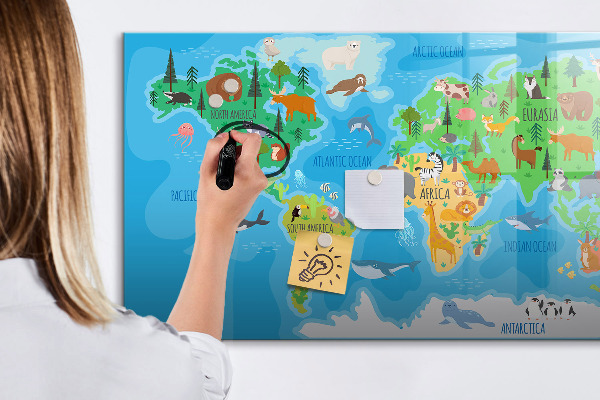 Dry erase board magnetic Colorful world map with magnets