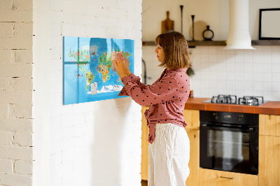 Dry erase board magnetic Colorful world map with magnets