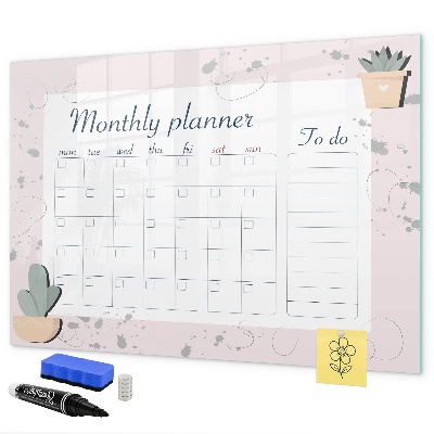 Dry erase board magnetic Monthly planner with space for photos
