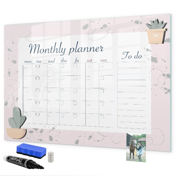 Dry erase board magnetic Monthly planner with space for photos