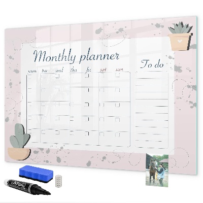 Dry erase board magnetic Monthly planner with space for photos