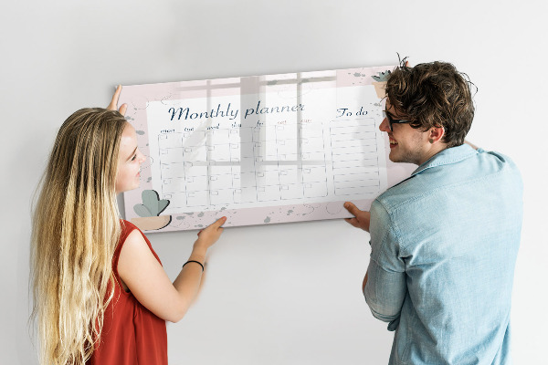 Dry erase board magnetic Monthly planner with space for photos