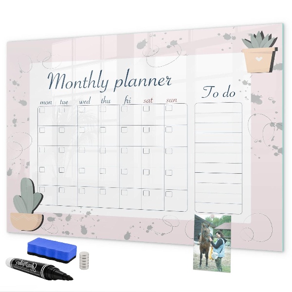 Dry erase board magnetic Monthly planner with space for photos