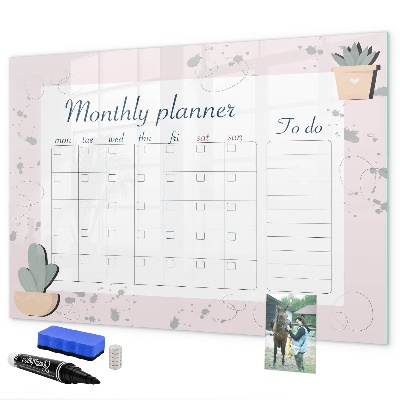 Dry erase board magnetic Monthly planner with space for photos