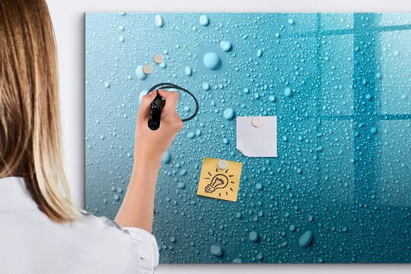 Magnetic dry erase board Blue board with magnets and photos