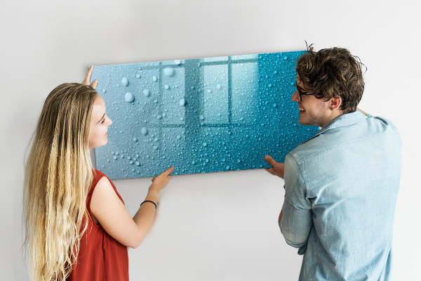 Magnetic dry erase board Blue board with magnets and photos
