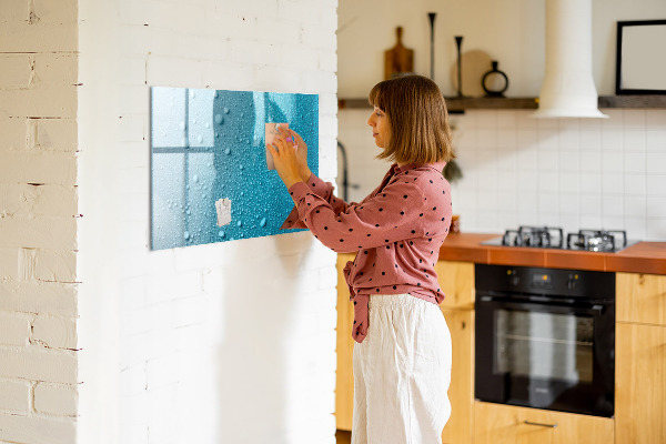 Magnetic dry erase board Blue board with magnets and photos