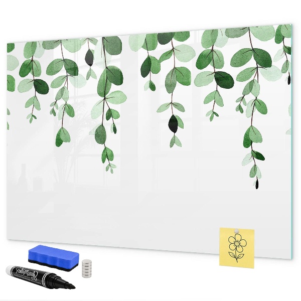 Dry erase board magnetic Green leaves and photos on the wall