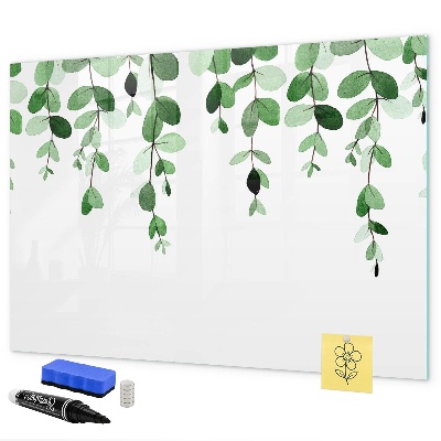 Dry erase board magnetic Green leaves and photos on the wall