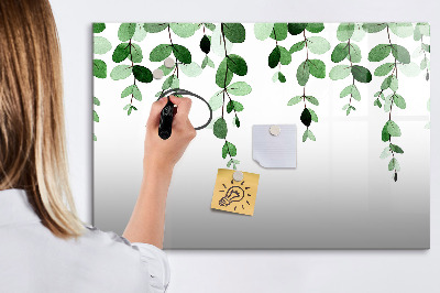 Dry erase board magnetic Green leaves and photos on the wall