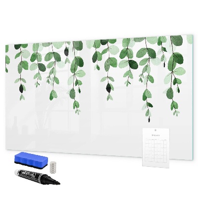 Dry erase board magnetic Green leaves and photos on the wall