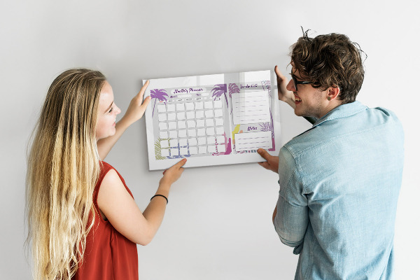 Magnetic dry erase board Monthly planner with space for photos